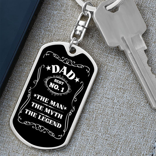 Dad| The Man, The Myth, The Legend| Graphic Dog Tag Keychain| Engravable