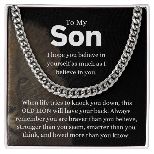 To My Son| Old Lion| Cuban Link Necklace