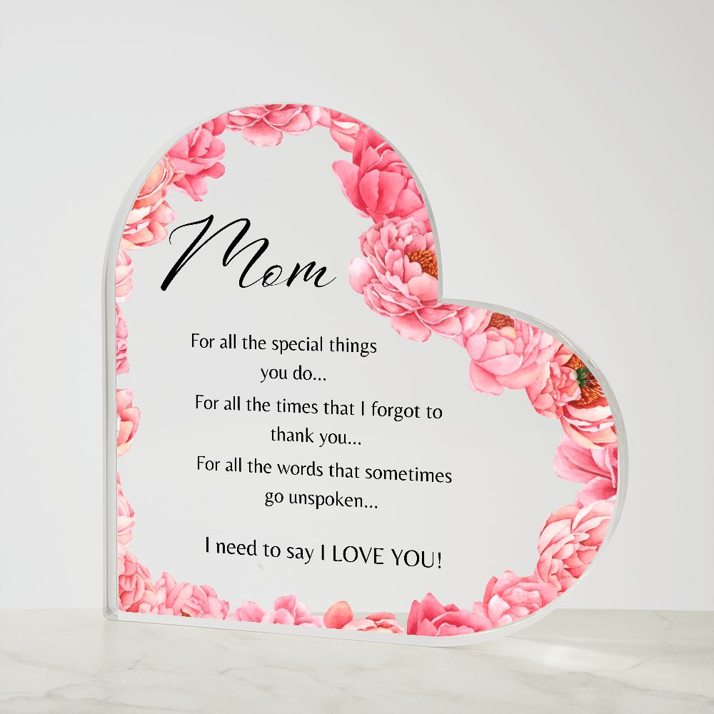 Mom| For all the special things you do| Heart Plaque| Pink Floral